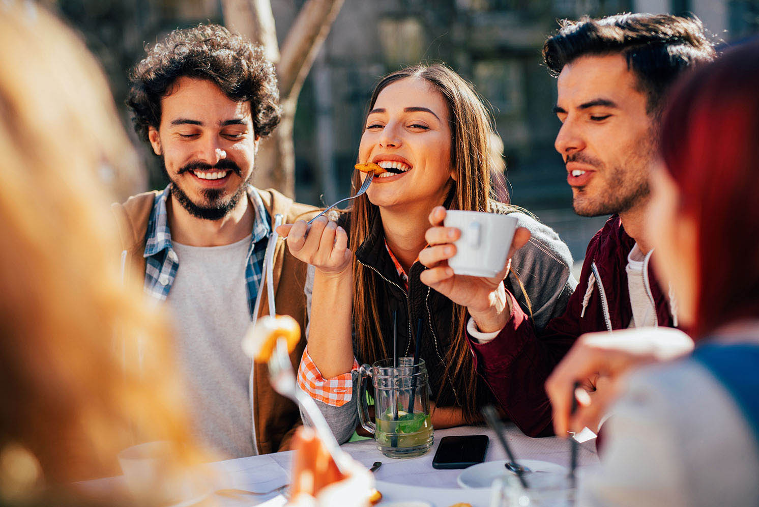 Friends eating at a restaurant