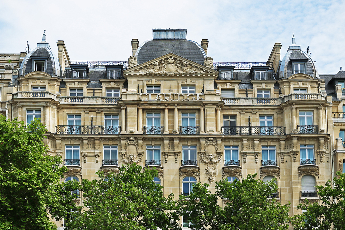 Facade of Fraser Suites Le Claridge hotel apartment on the Champ-Elysees