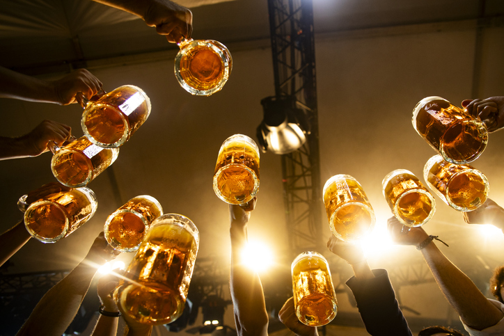 Beers in tent at Oktoberfest in frankfurt