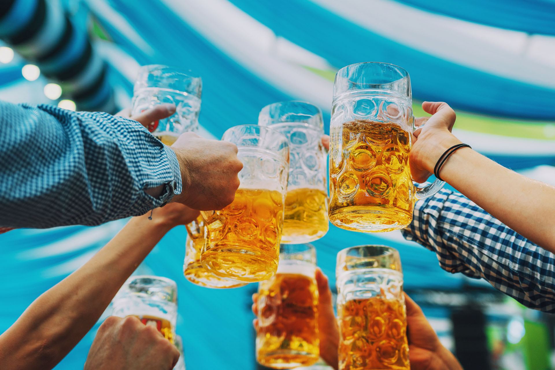 Beers in tent at Oktoberfest in frankfurt