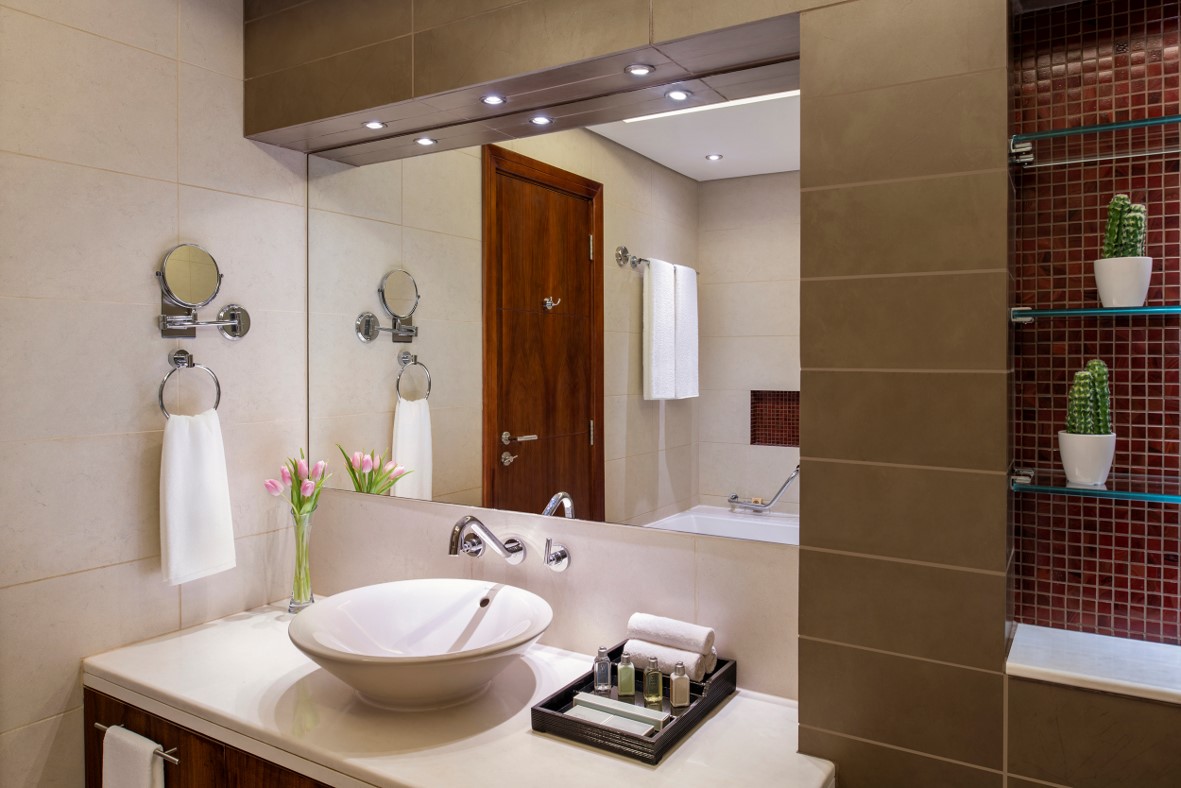 Bathroom of One Bedroom Deluxe at Fraser Suites Doha serviced apartments, furnished apartments for rent in Doha