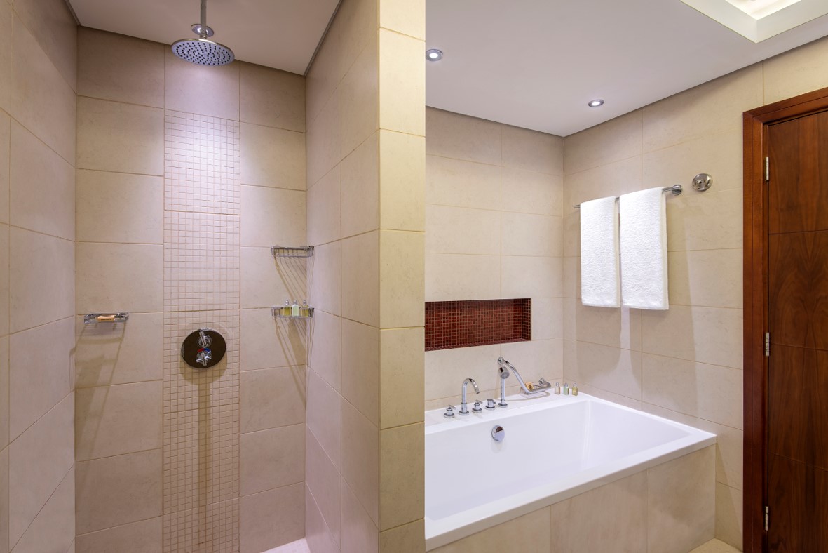 Bathroom of One Bedroom Deluxe at Fraser Suites Doha serviced apartments, furnished apartments for rent in Doha