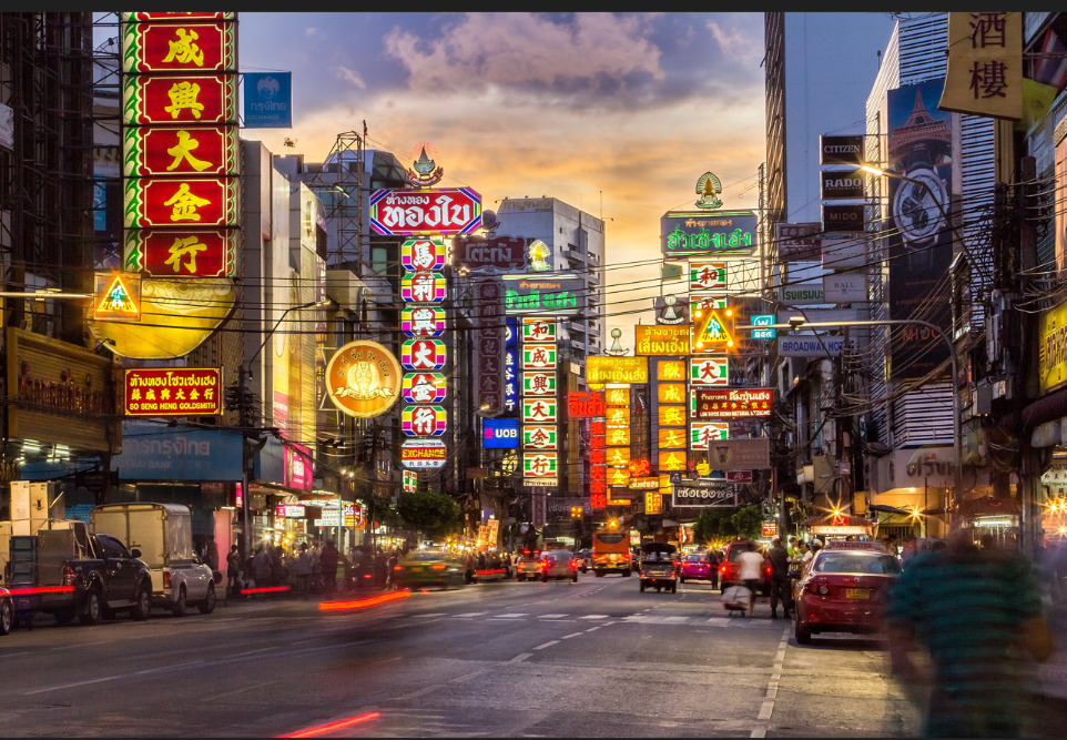 Bangkok Chinatown street lights and nightlife