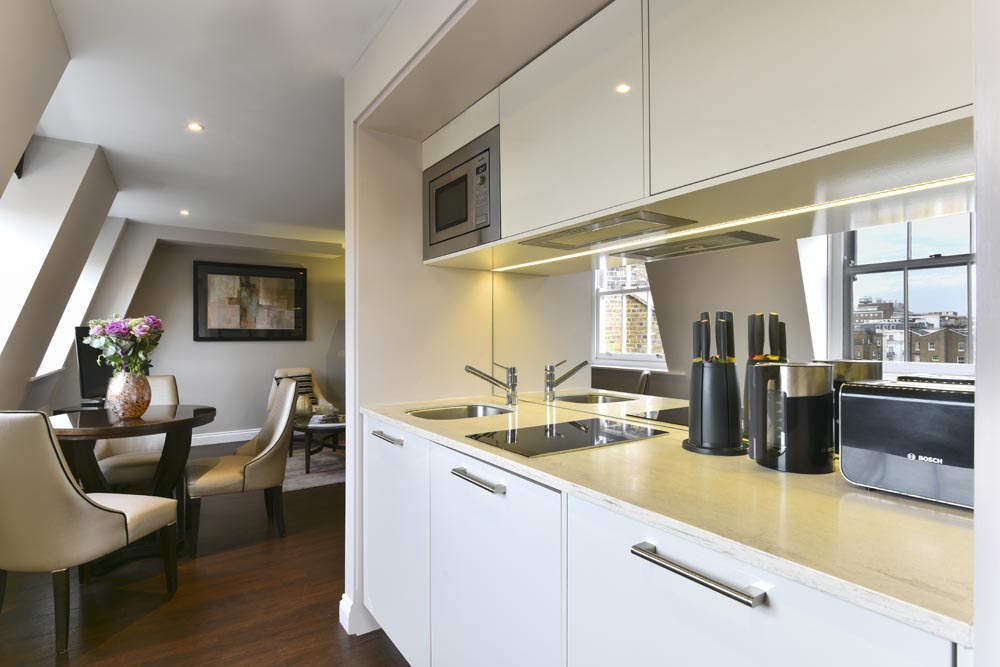 Kitchen of One Bedroom Executive Apartment in London at Fraser Suites Queens Gate