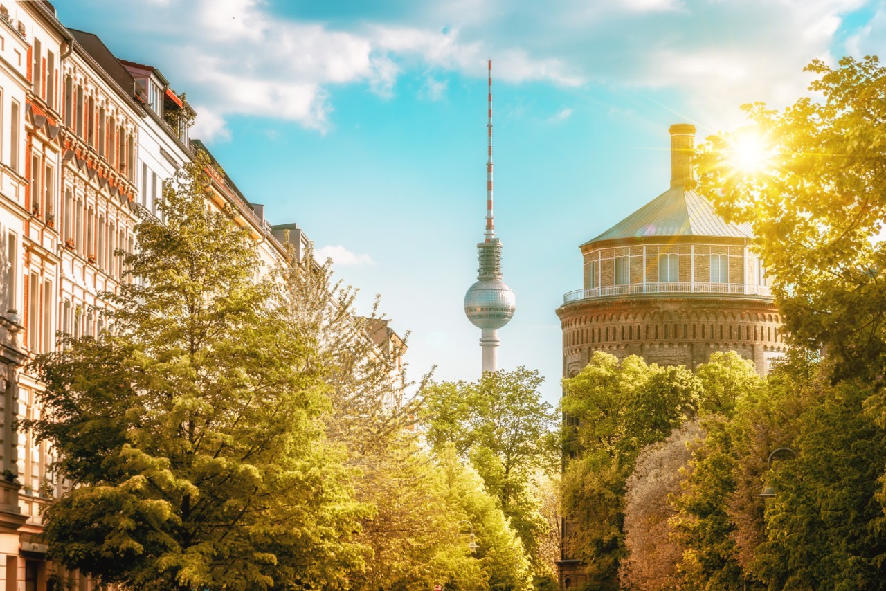 old water tower and Television Tower in Berlin Prenzlauer Berg