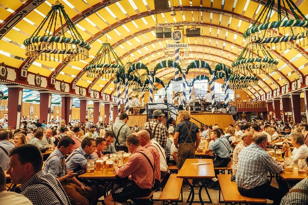 Beer tent at beer festival, Oktoberfest in Berlin