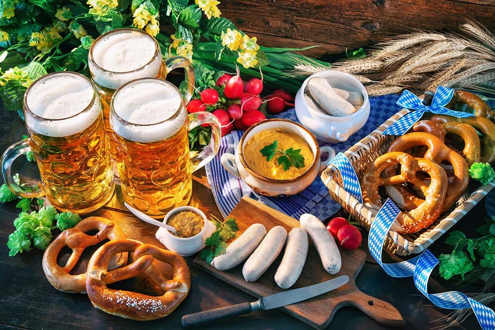 Traditional Bavarian food at beer festival, Oktoberfest in Berlin