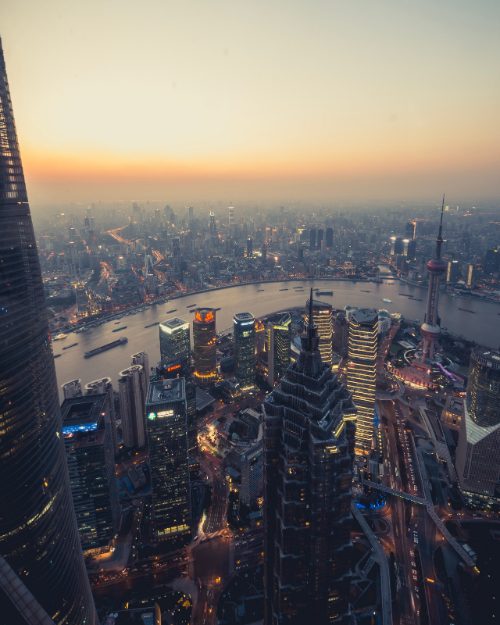 Aerial view of Huangpu River in Shanghai