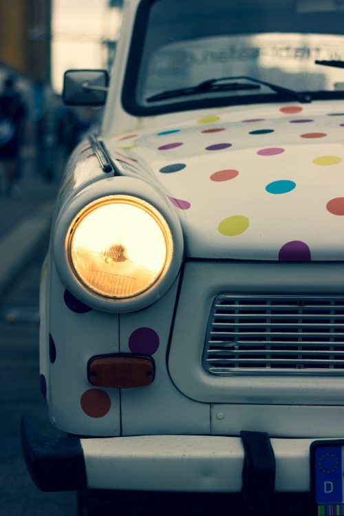 a colourful Trabi car