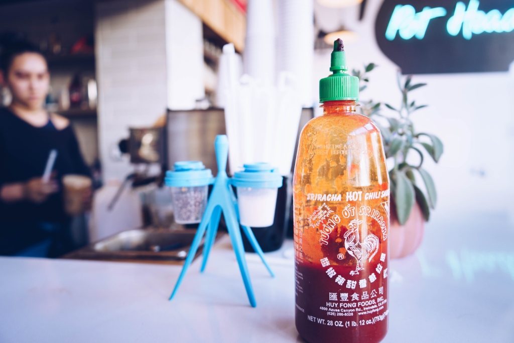 a bottle of sriracha