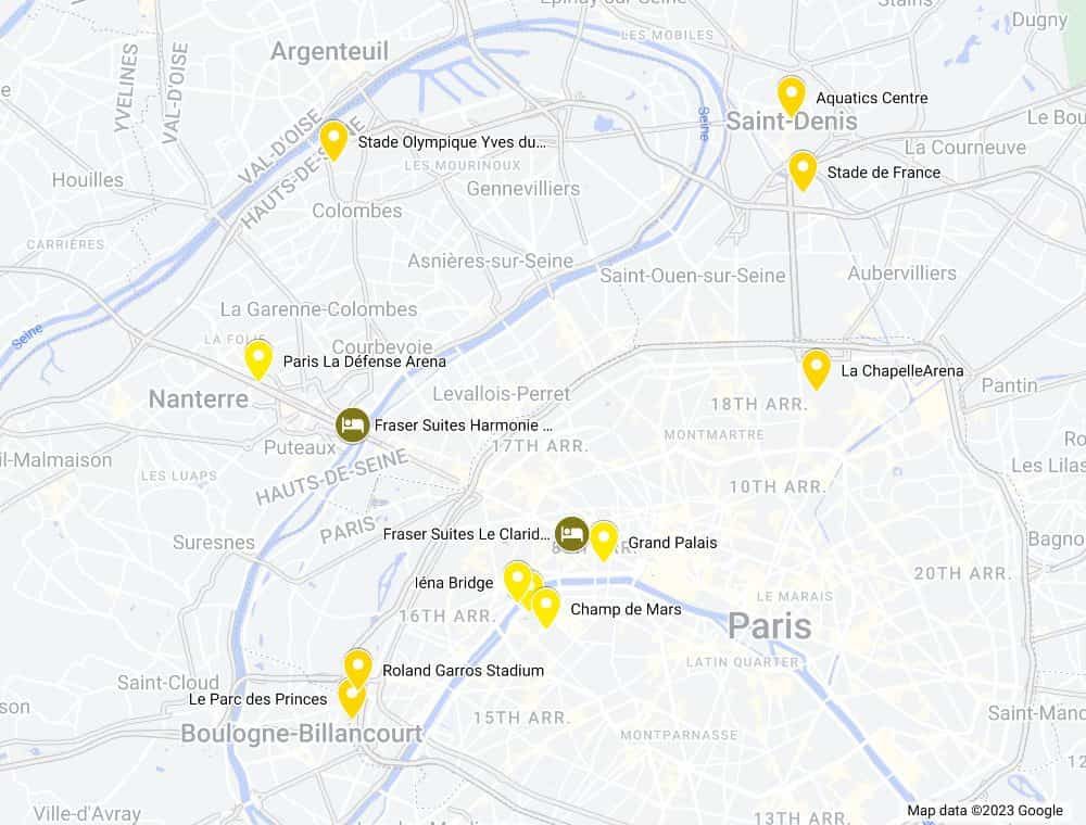 Map of Olympics games in Paris 2024