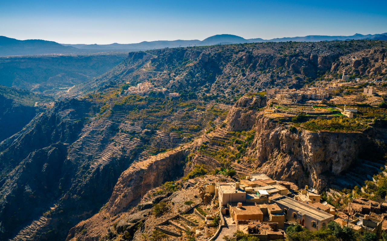 Terraced fields seen from Jebel Akhdar Mountain in Oman