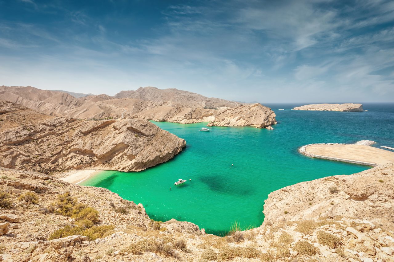 Gulf of Oman Coast Green Lagoon with Small Hidden Beach Oman