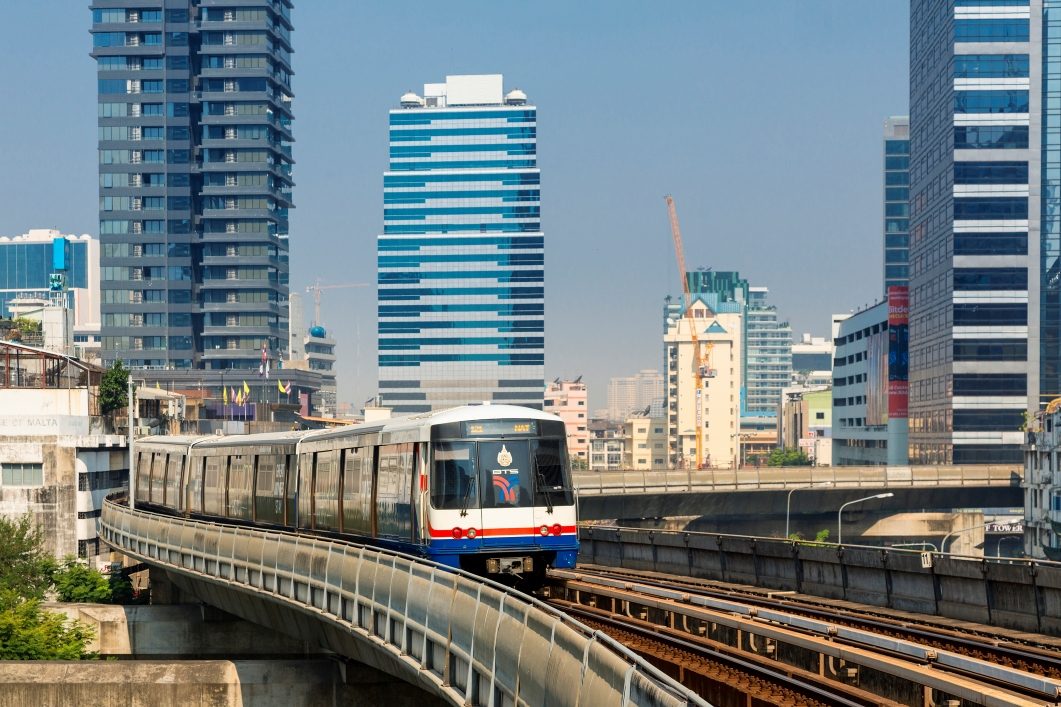 Bangkok city skyline with BTS skytrain