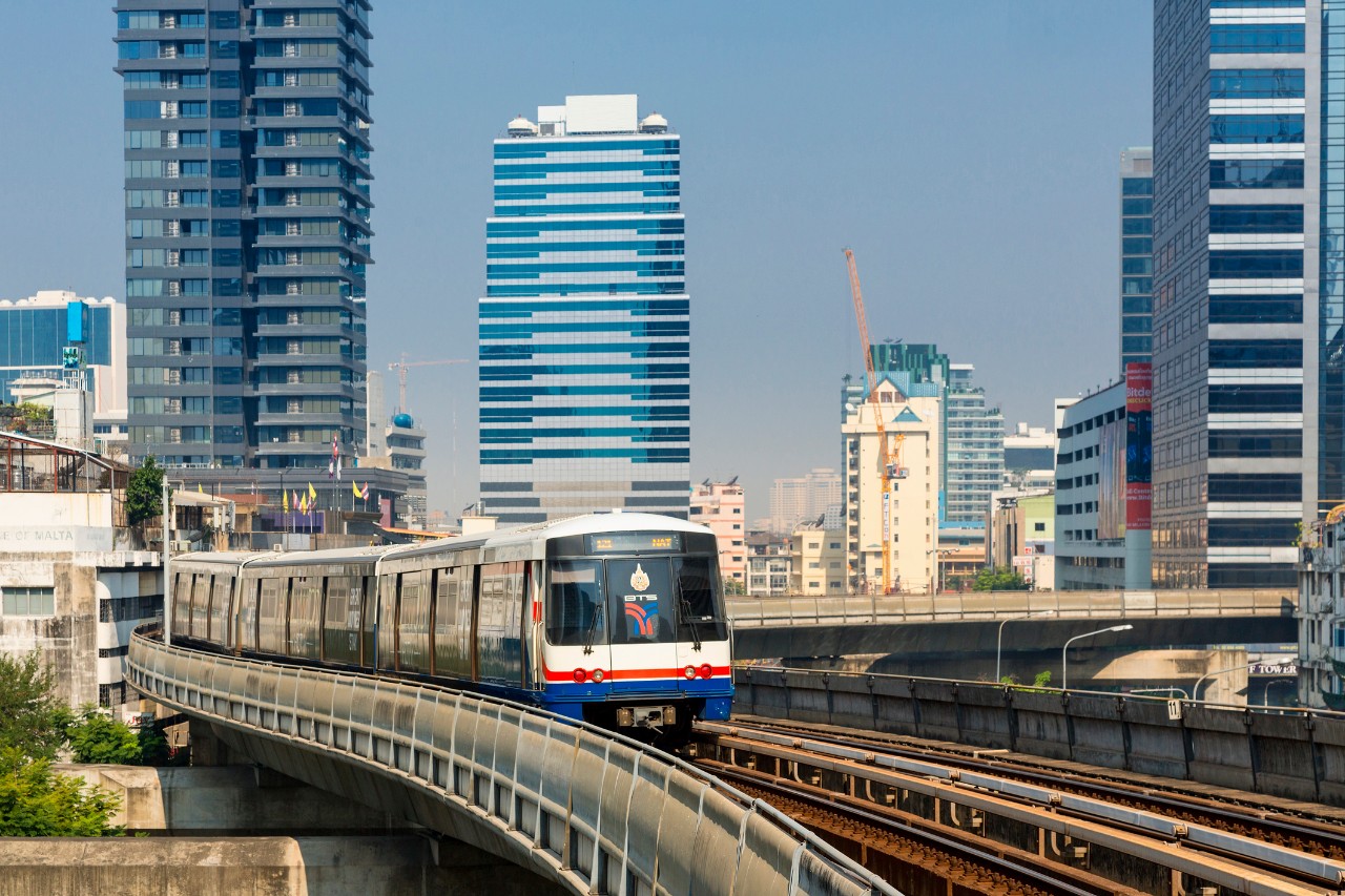 City view with Bangkok Sky train
