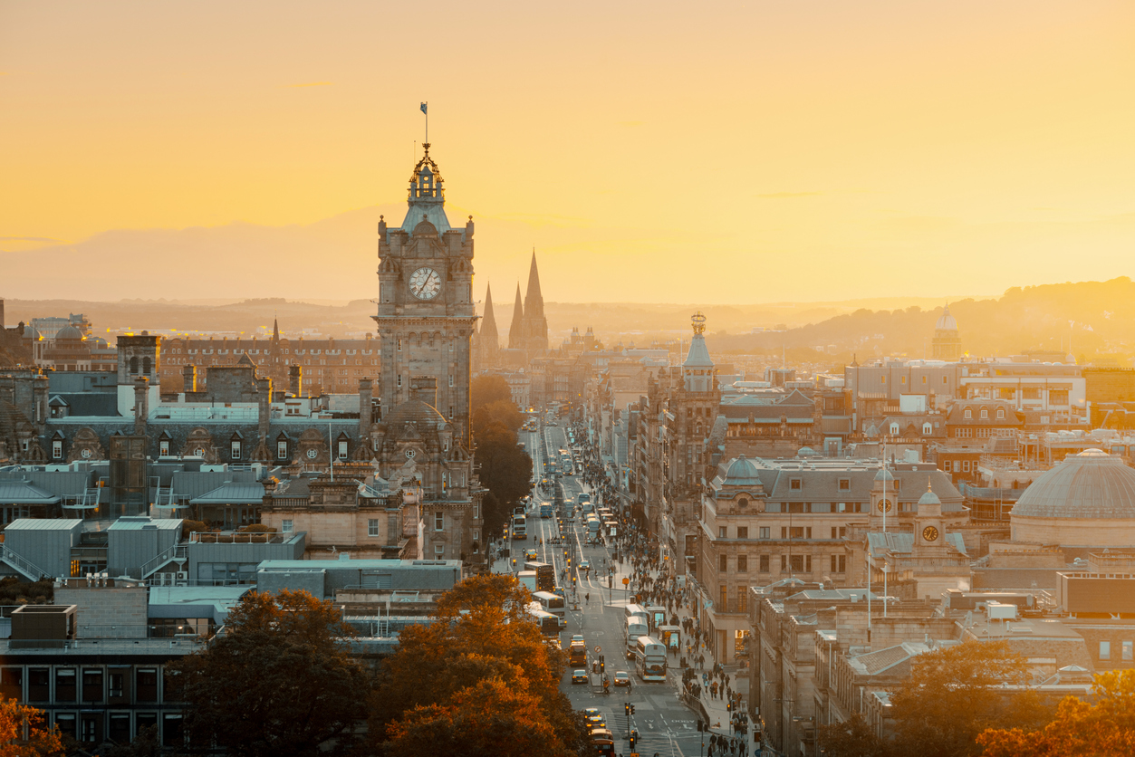 Edinburgh city skyline from Calton Hill., United Kingdom