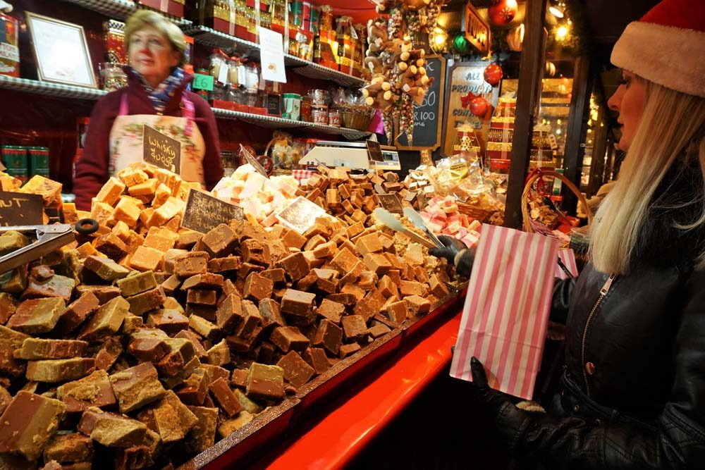 Food stalls at Edinburgh Christmas Market