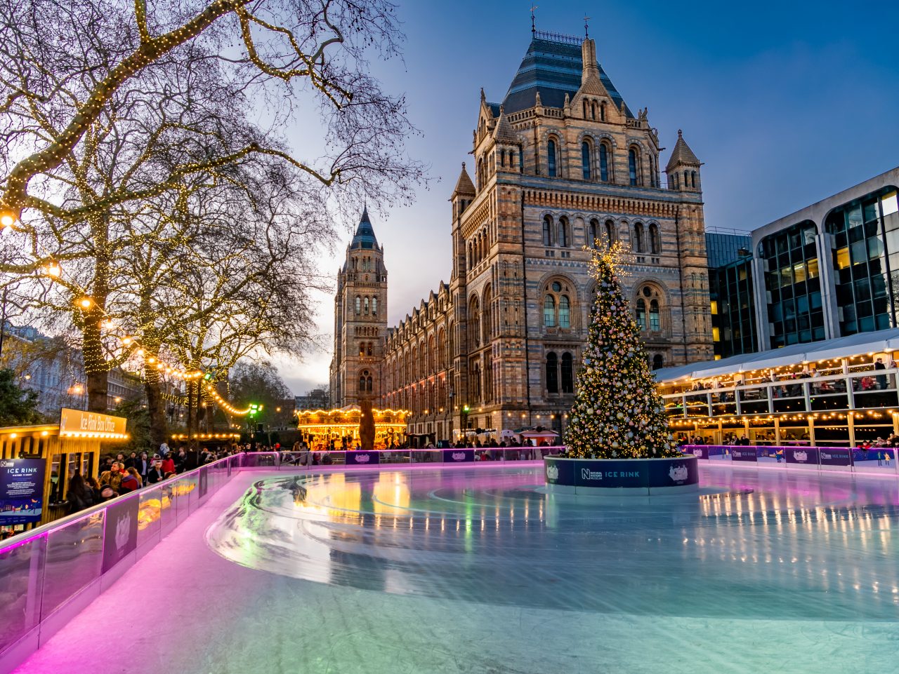 Skating rink in front of natural History Museum in London