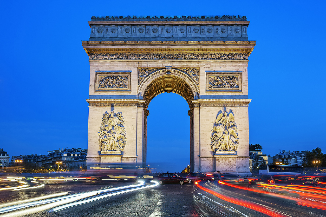 Arch of Triumph at night, Paris, France